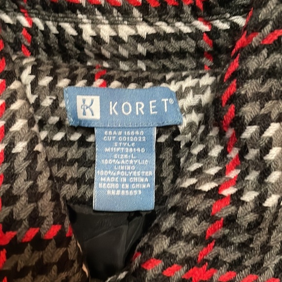 Koret Houndstooth Jacket Women's Large Lined plaid Red Black Gray black buttons - Picture 6 of 9
